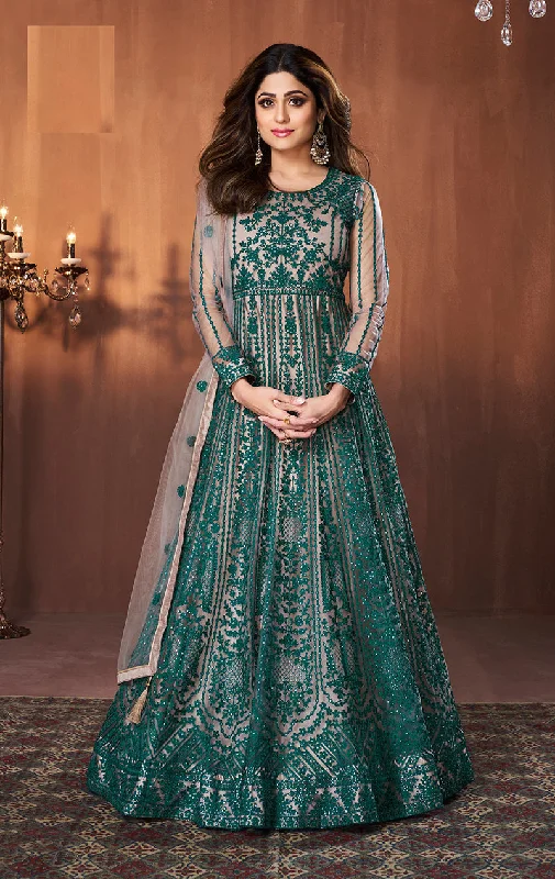 Women's Teal Sequins Designer Long Salwar Suit - Monjolika