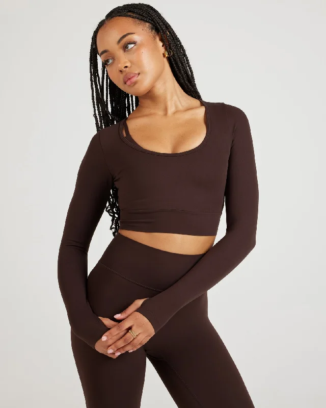 Airey Scoop Crop Long Sleeve - Espresso