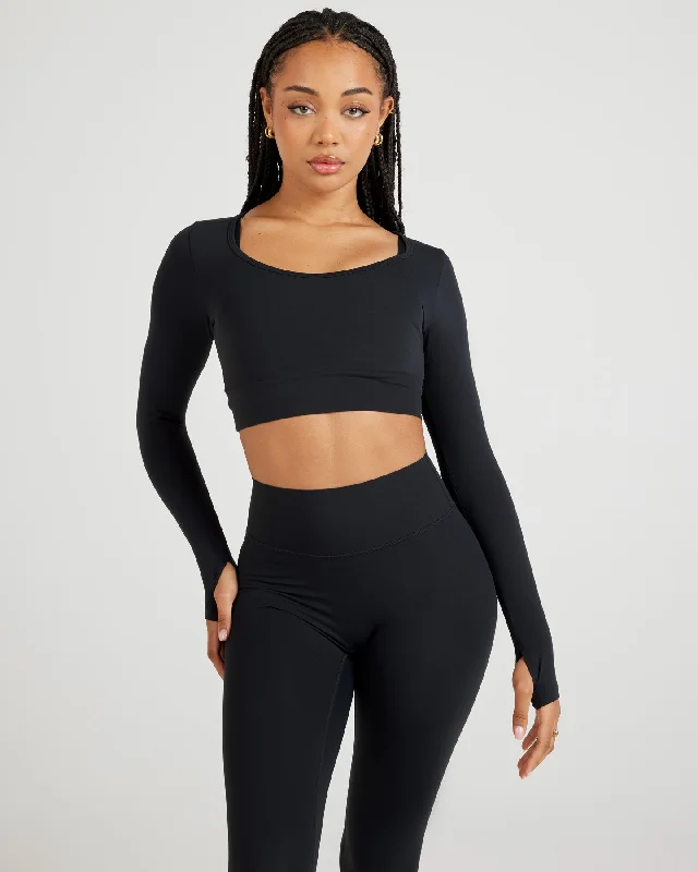 Airey Scoop Crop Long Sleeve - Black