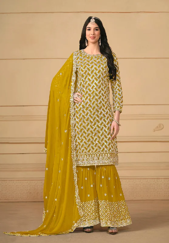 Women's Mustard Georgette Embroidered Designer Salwar Suit - Monjolika