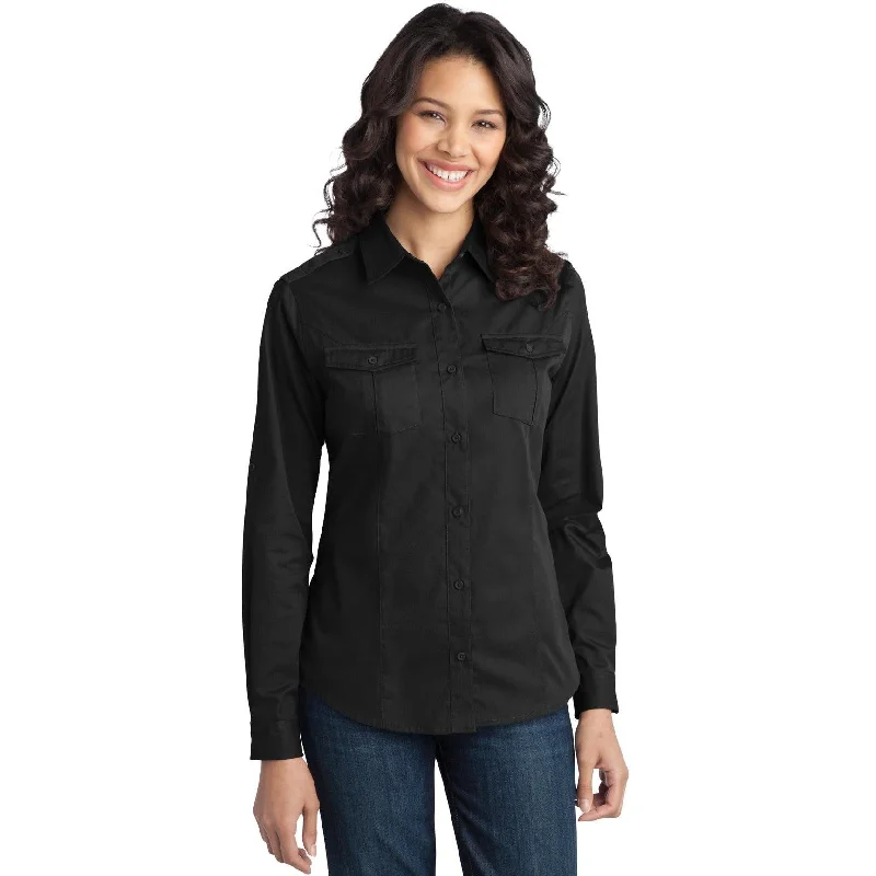 CLOSEOUT - Port Authority Ladies Stain-Release Roll Sleeve Twill Shirt