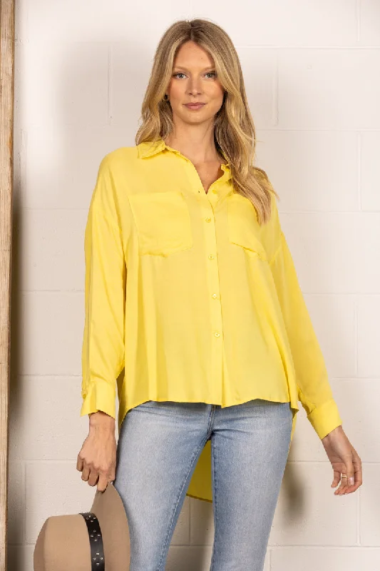 YELLOW BUTTON UP LIGHTWEIGHT COLLARED BLOUSE TOP B51818W