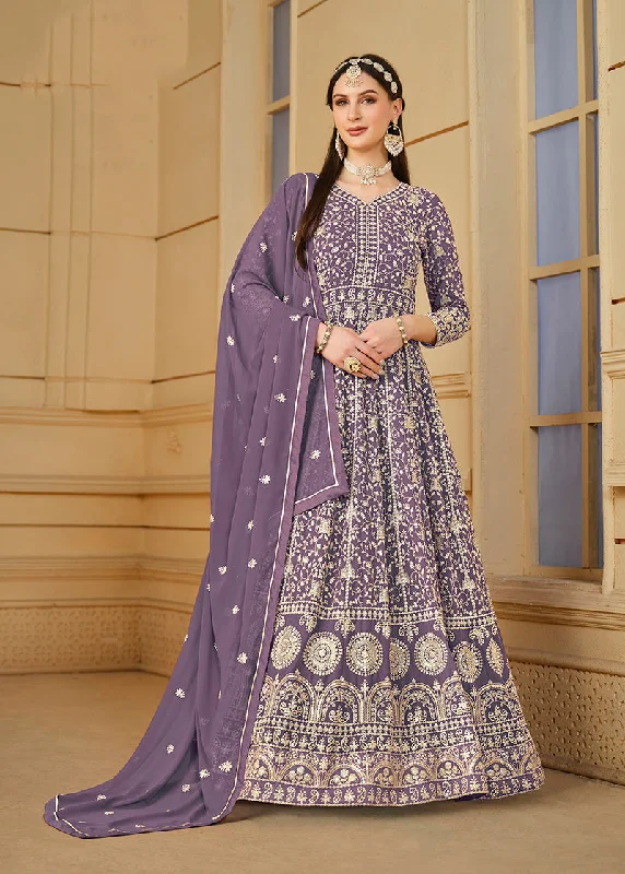 Women's Faux Georgette Lavender Anarkali Salwar Kameez - Monjolika