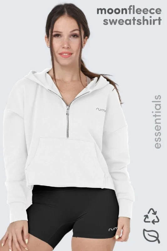 W Moon Cropped Sweatshirt Fleece Hoodie + Zip - Snow