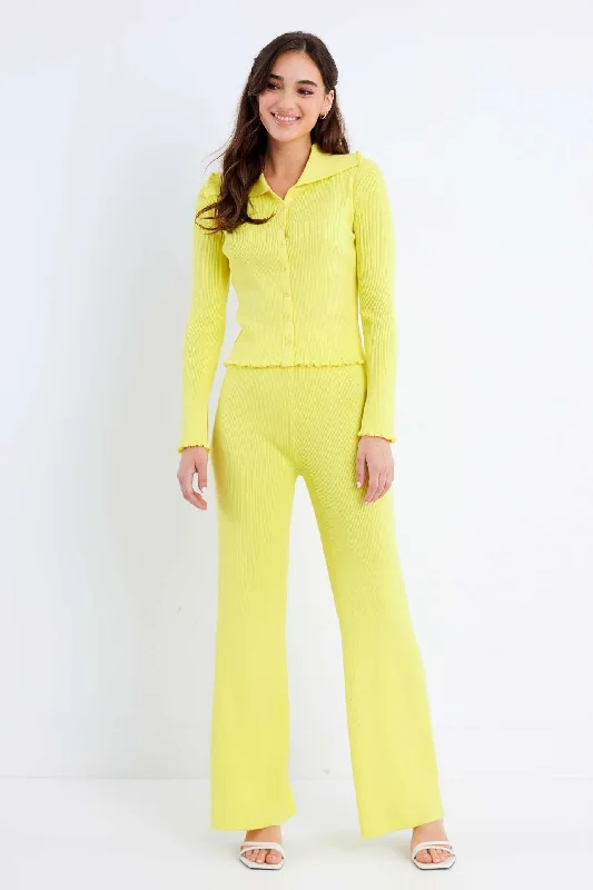 YELLOW COLLARED KNIT TOP AND PANTS SET RRAC002S