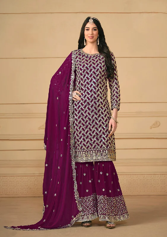 Women's Purple Georgette Embroidered Designer Salwar Suit - Monjolika