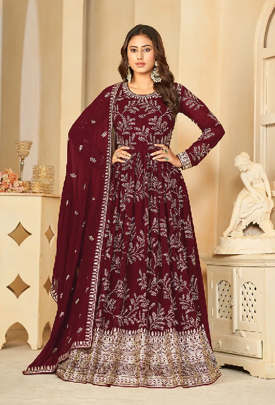 Women's Maroon Sequins Faux Georgette Designer Salwar Suit - Monjolika