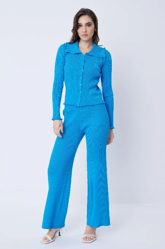 AQUA COLLARED KNIT TOP AND PANTS SET RRAC002S