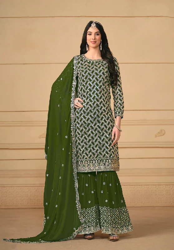 Women's Mahendi Georgette Embroidered Designer Salwar Suit - Monjolika