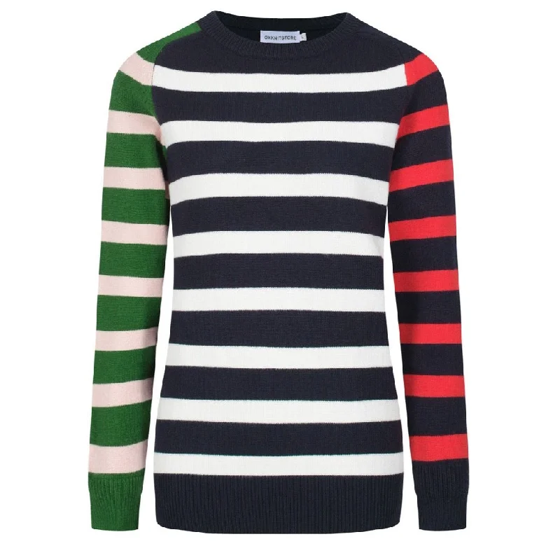 Women's vintage color-matching striped knit T-shirt