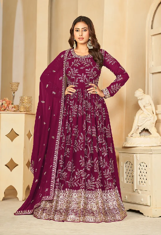 Women's Wine Sequins Faux Georgette Designer Salwar Suit - Monjolika