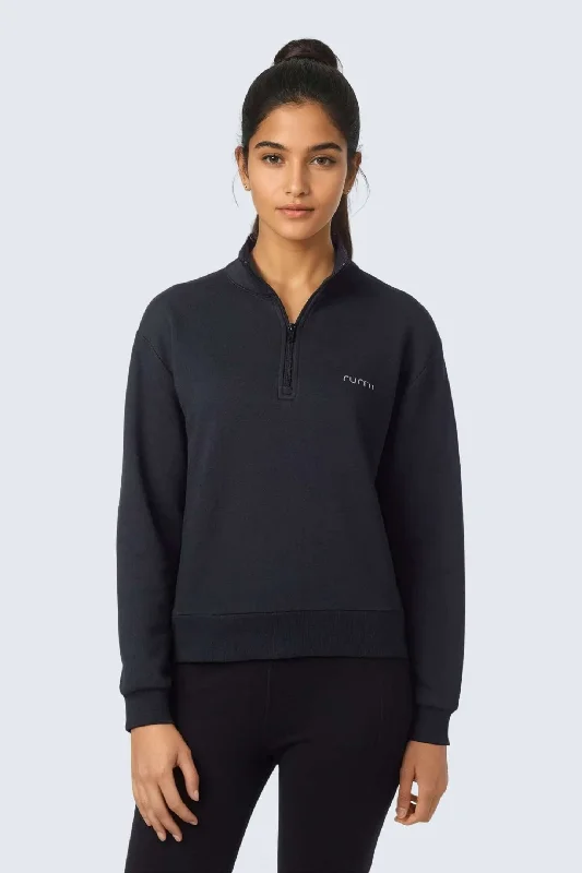 W Moon Sweatshirt Fleece Mock-Neck Half-Zip - Black