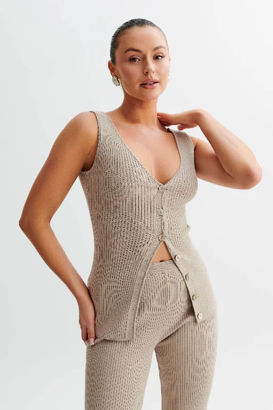 Calypso Knit Longline Vest - Tawny Grey