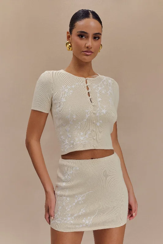 Monroe Embroidered Knit Top - Cream And Ivory