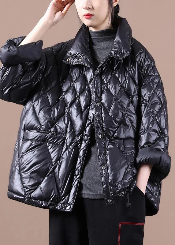 Luxury black goose Down coat Loose fitting snow jackets stand collar Button Down New Jackets