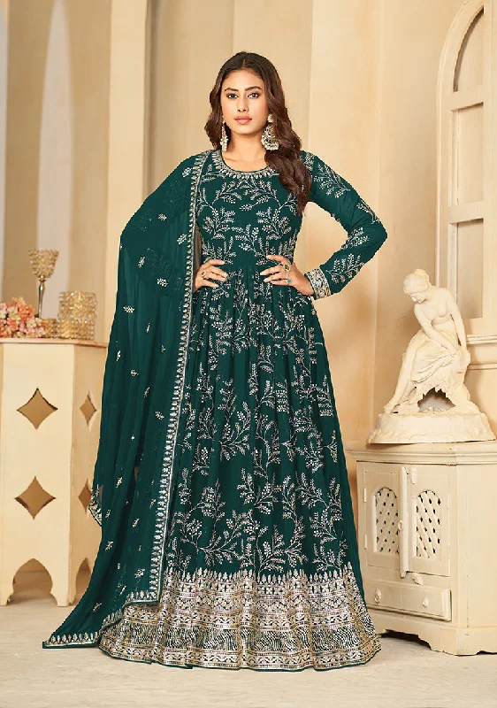 Women's Teal Sequins Faux Georgette Designer Salwar Suit - Monjolika