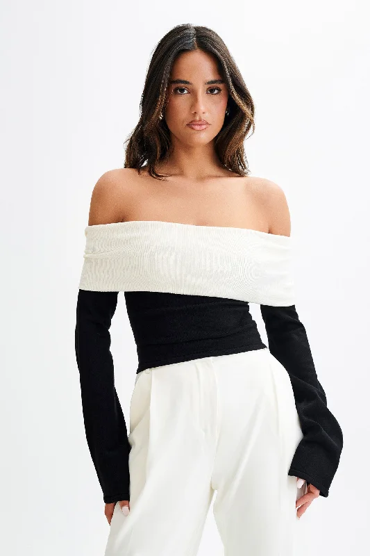 Yoko Contrast Overlay Knit Top - Black/White