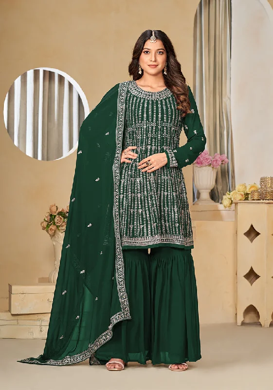 Women's Embroidered Green Faux Georgette Trendy Salwar Kameez - Monjolika