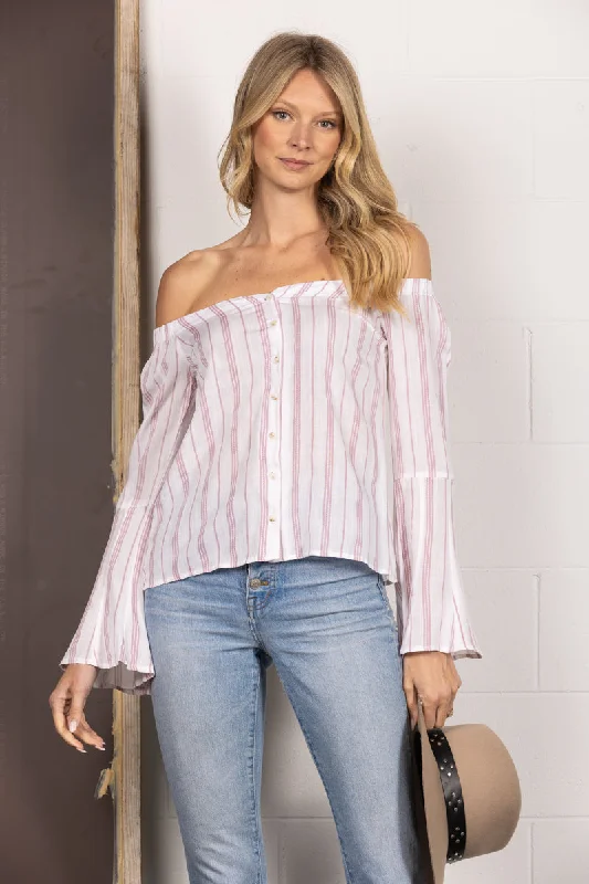 RED STRIPE BELL OFF-SHOULDER BLOUSE TOP MTP7192