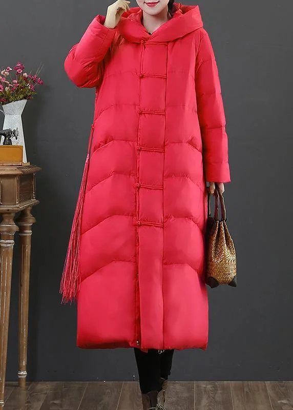 2024 red down jacket woman plus size down jacket hooded zippered fine overcoat