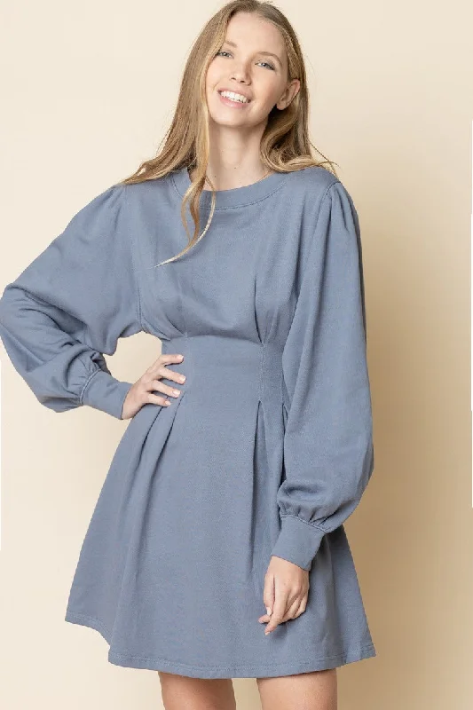 DUTCH BLUE CUFF LONG SLEEVES PINTUCK MINI DRESS MDR8700