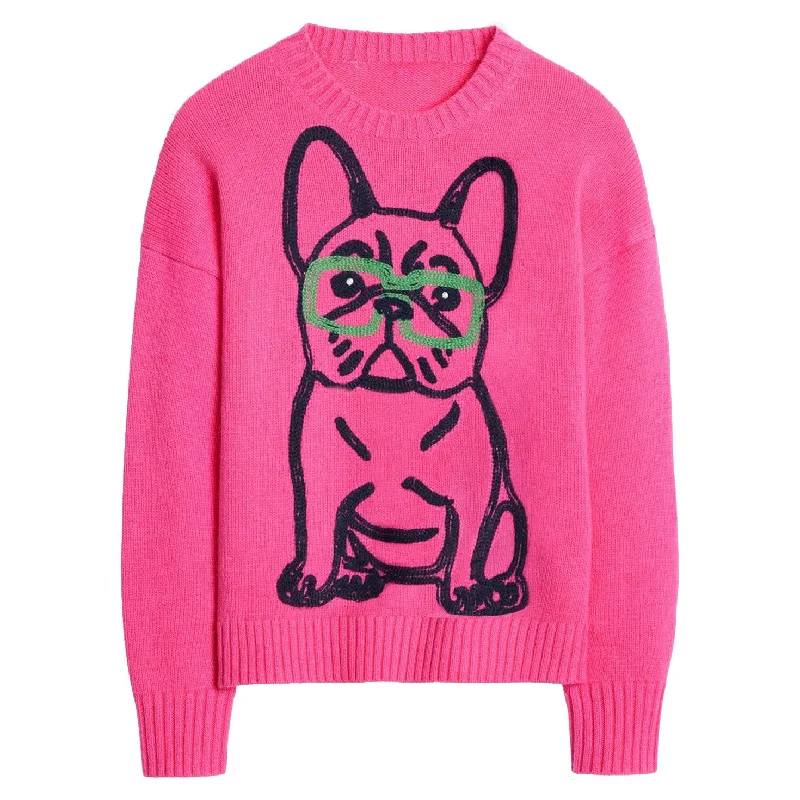 Women's rose vintage French bulldog sweater