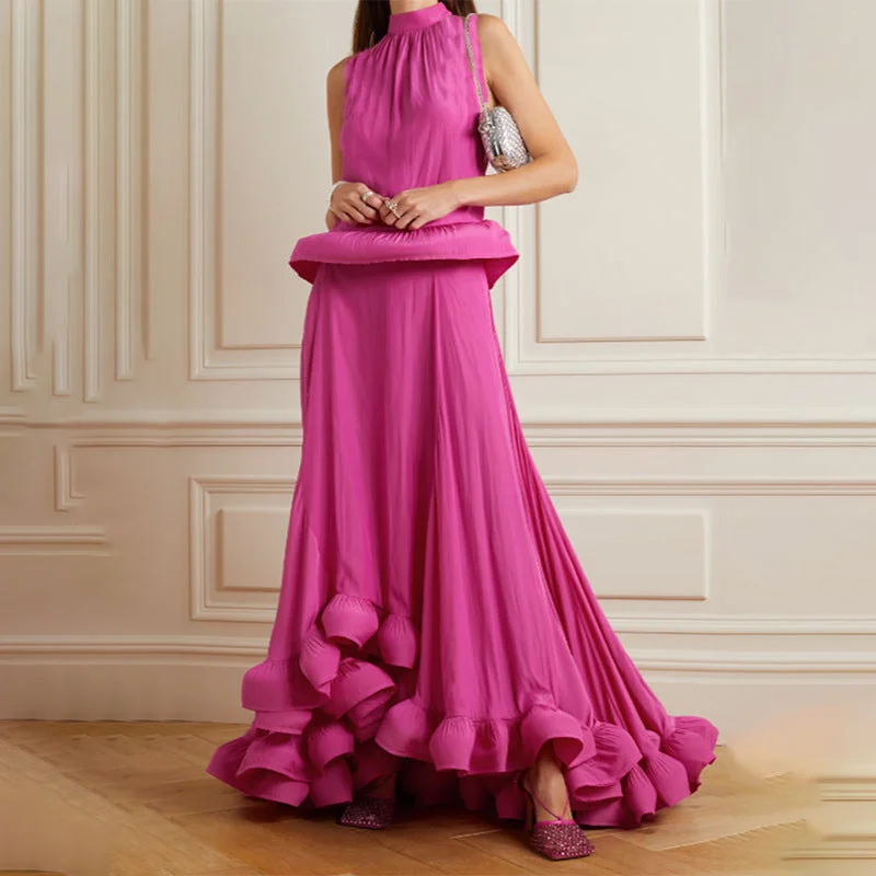 Luxury Designed Ruffled Sleeveless Two Pieces Dress Suits