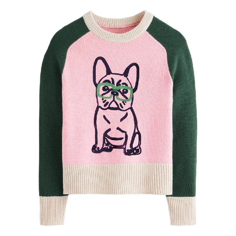 Women's green sleeves matching French bulldog sweater