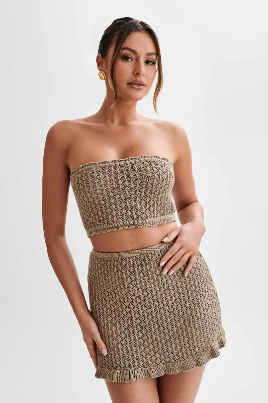 Serina Knit Crop Top - Taupe