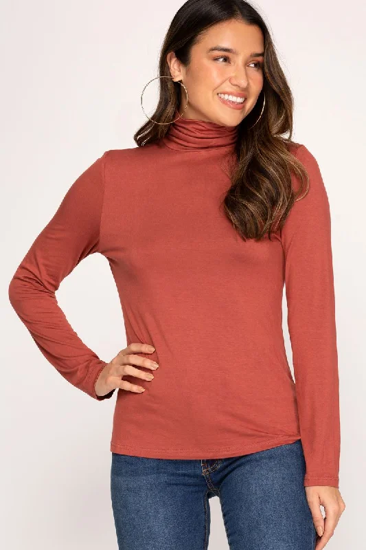 CINNAMON MOCK NECK LONG SLEEVES JERSEY KNIT TOP S8SS7590