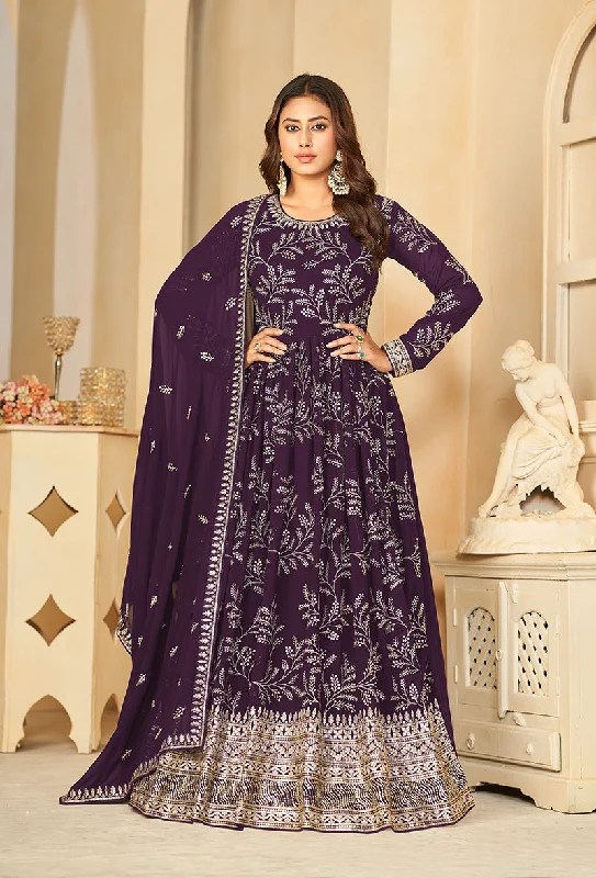 Women's Purple Sequins Faux Georgette Designer Salwar Suit - Monjolika