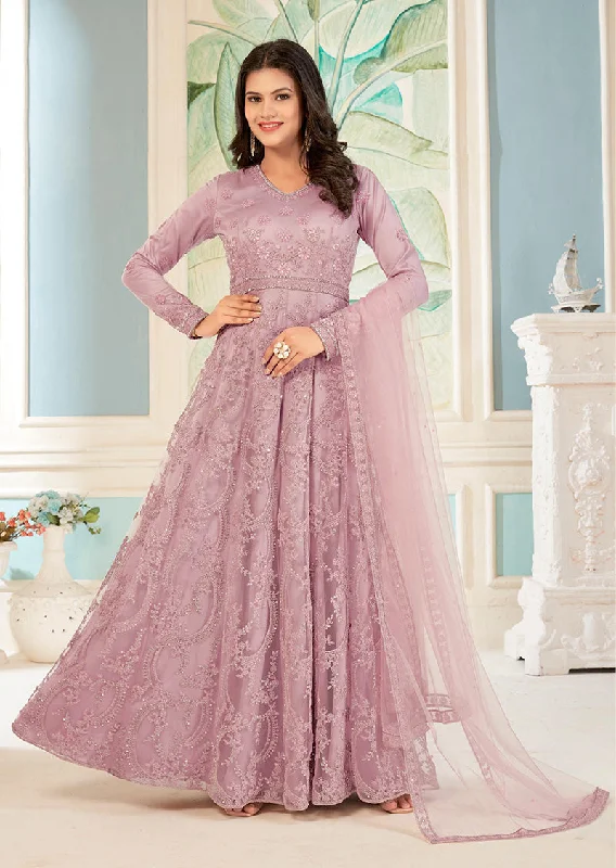 Women's Light Pink Colour Soft Net Embroidered Partywear Salwar Kameez - Monjolika