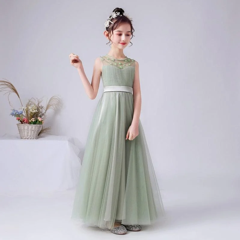 Sequined A-Line Flower Girl Gown with Zipper