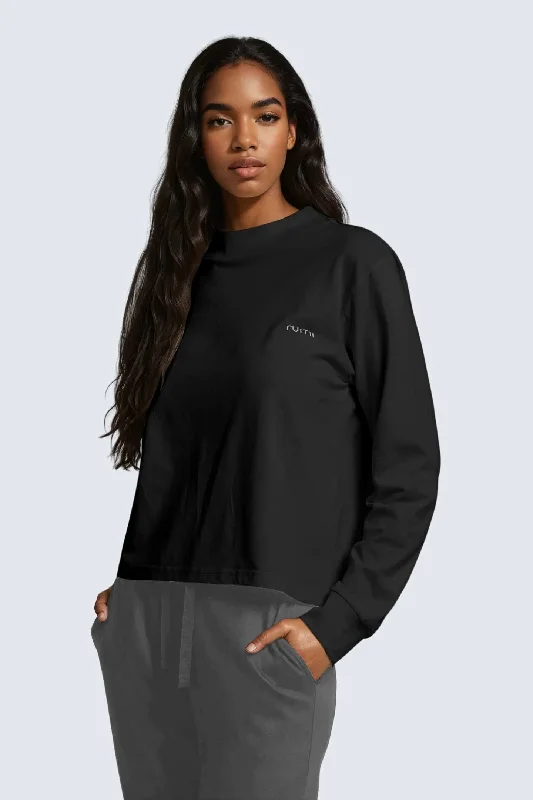 W Moon Tee Mock-Neck Long-Sleeve - Black