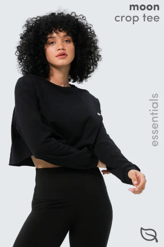 W Moon Cropped Tee Long-Sleeve - Black