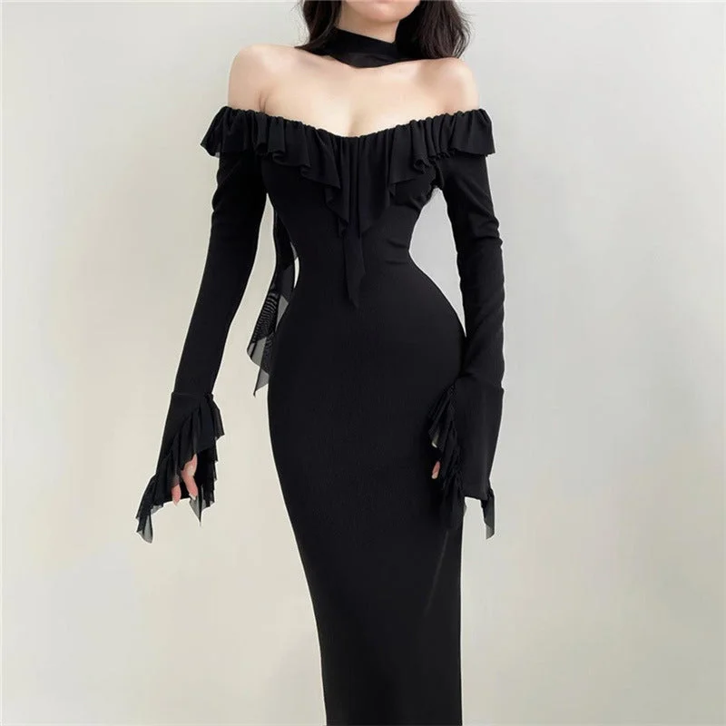 Sexy Off The Shoulder Long Black Long Sheath Dresses