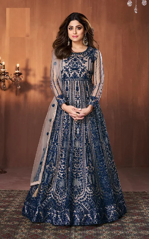 Women's Blue Sequins Designer Long Salwar Suit - Monjolika