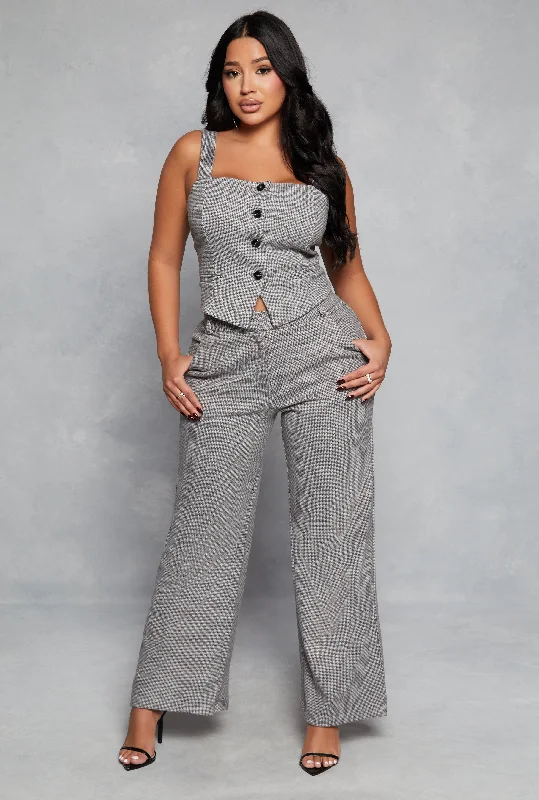 Comfortable Daywear Houndstooth Wide Leg Dress Pant