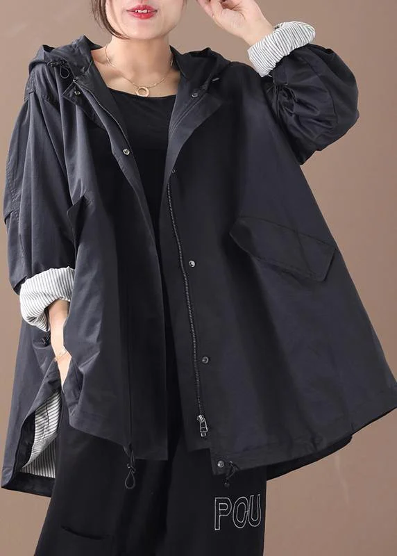 DIY black Fashion coats women blouses Neckline hooded baggy winter coats