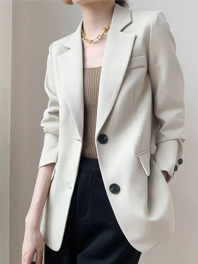 Women's Polyester Notched Full Sleeves Single Breasted Blazer