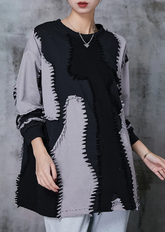 Comfortable Daywear French Colorblock Oversized Patchwork Cotton Pullover Sweatshirt Spring
