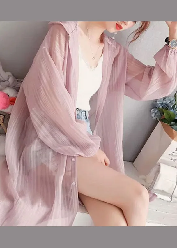 Pink Button Silk Casual Cardigan Long Sleeve