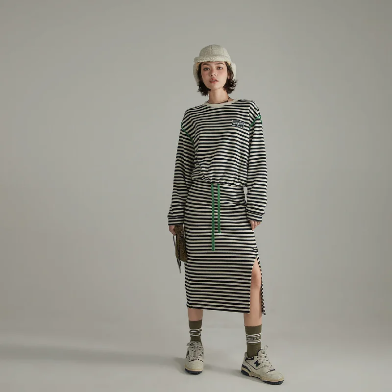 Comfortable Daywear Slit Stripe Long Skirt