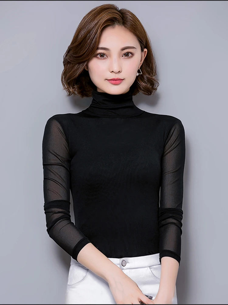 Women's Polyester Turtleneck Long Sleeve Casual Wear Blouse