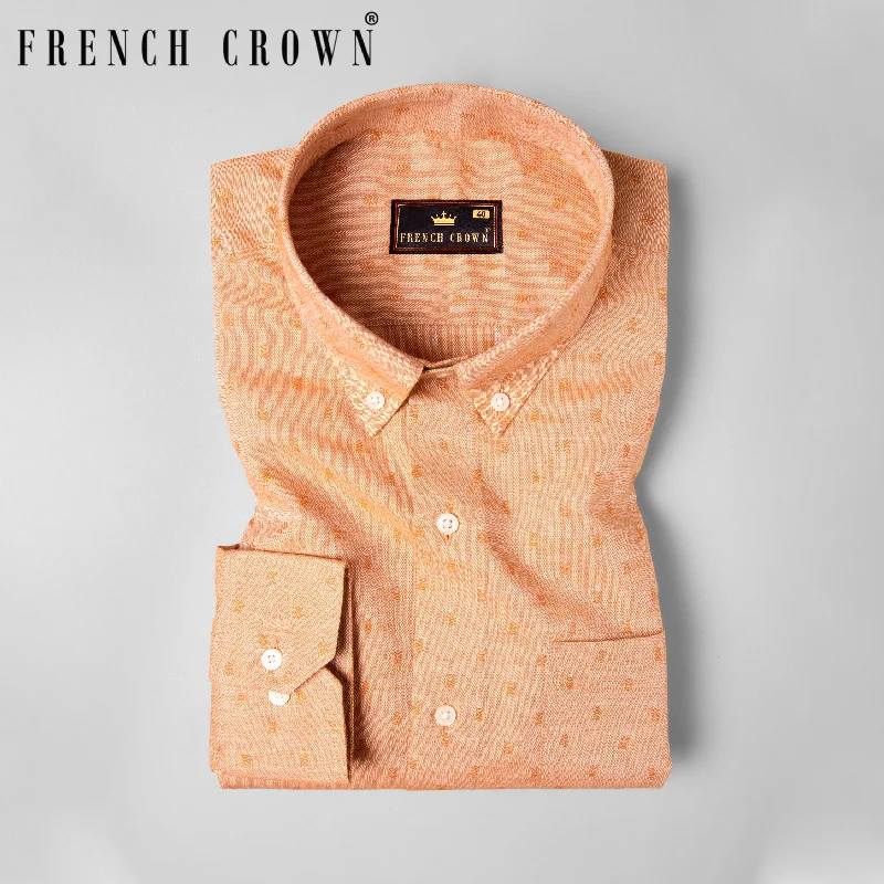 Comfortable Daywear Orange Dobby Patterned Premium Giza Cotton Shirt