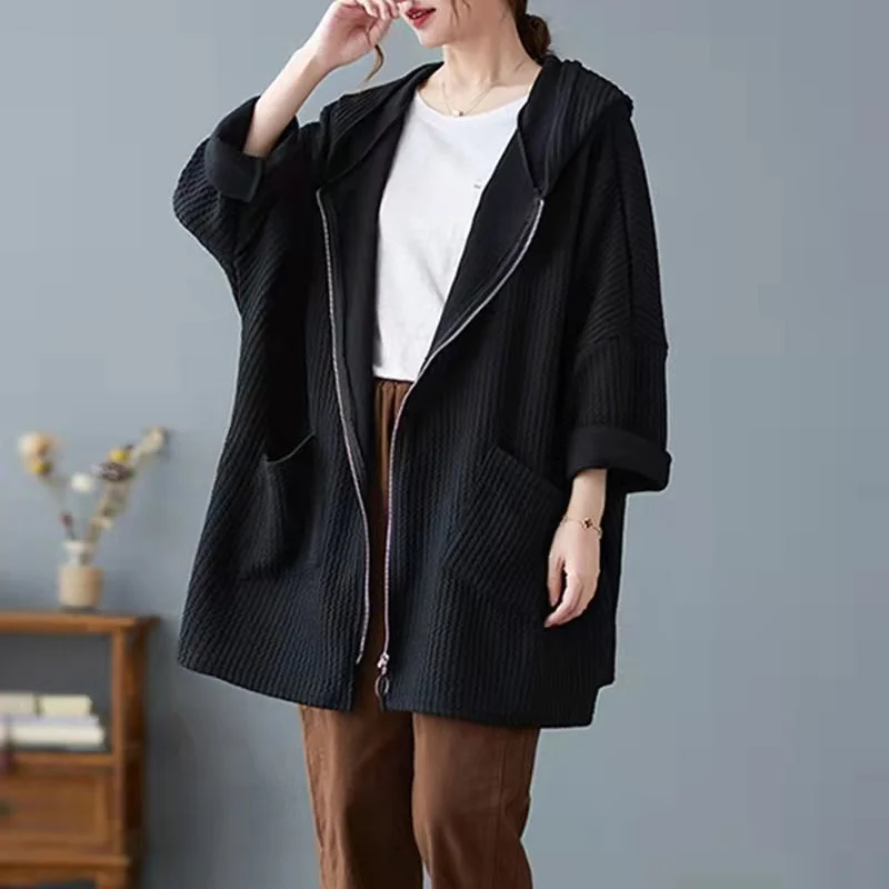 New black coats Loose fitting hooded women outwear thick