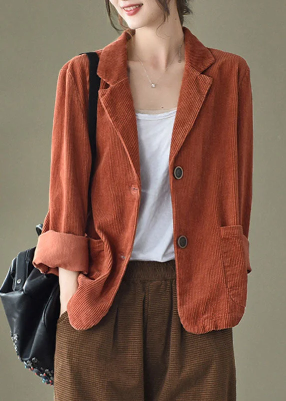 Chic Caramel button pockets V Neck Corduroy coats Spring