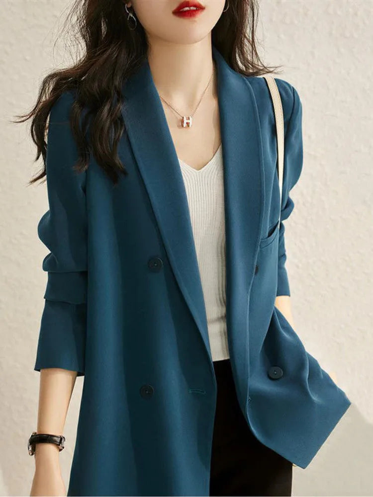 Women's Polyester Notched Full Sleeves Single Button Blazer