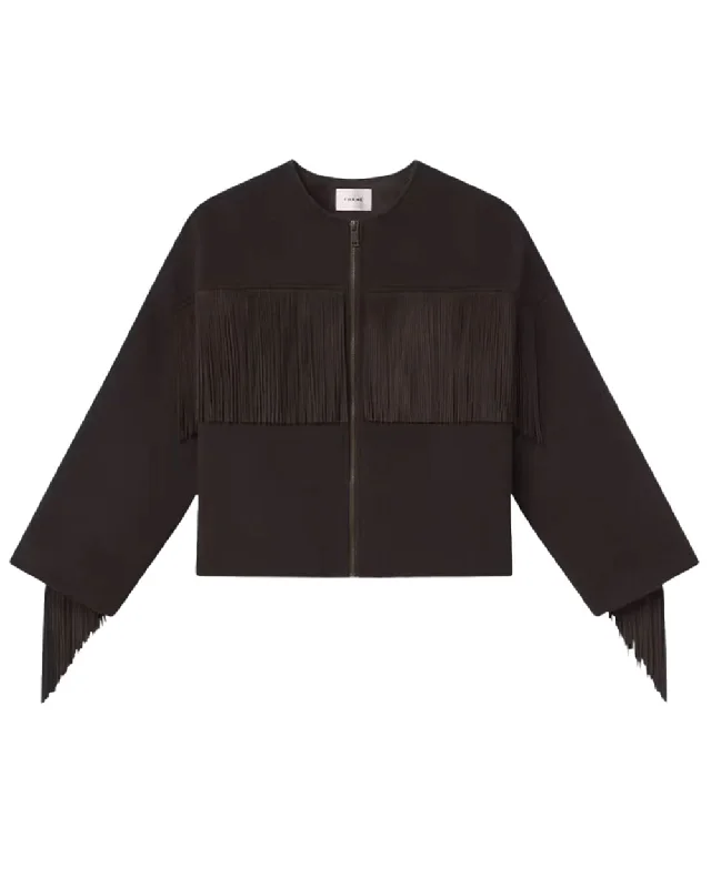 Chocolate Brown Mix Suede Fringe Coat