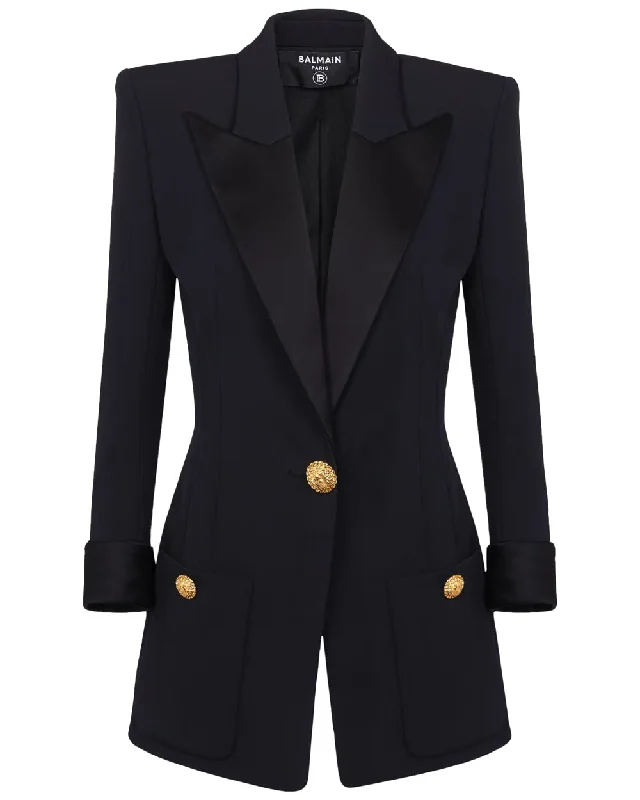 Noir Satin Collar Single Button Jacket